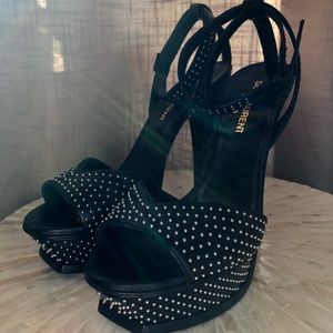 YSL tribute lip heel sandals- studded black
